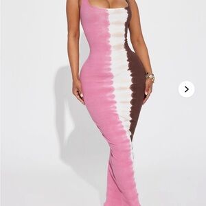 Fashion Nova Pink and White Bodycon Tie Dye Maxi Dress